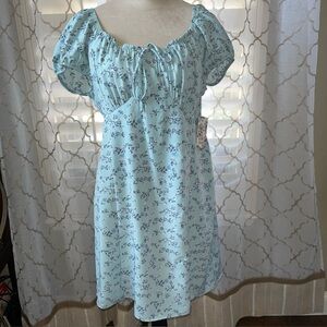 Pink Republic Junior Dress Sage Floral Puff Sleeves Elastic Neck JR XXL NWT